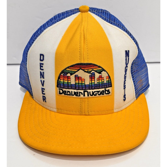 Vintage Denver Nuggets Hat Yellow Blue AJD Trucker - Picture 1 of 5